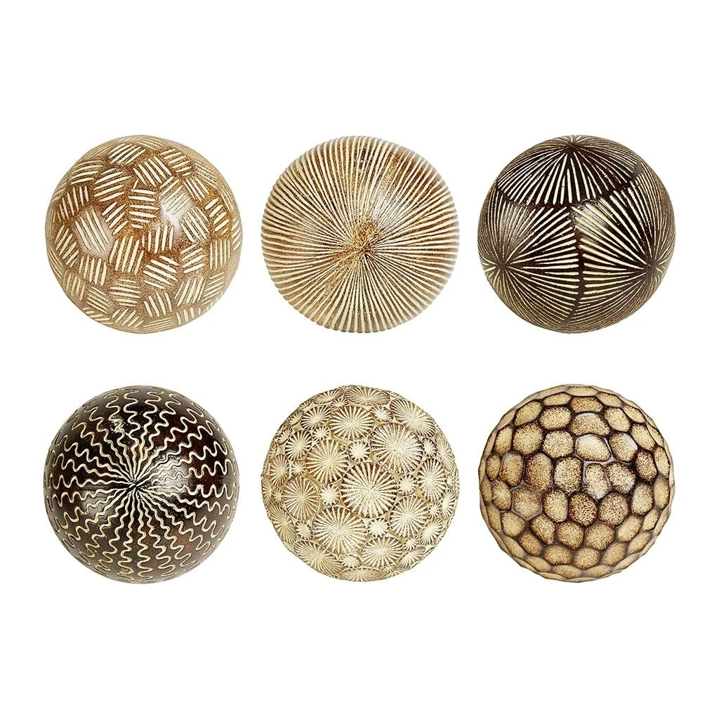 6 Boules Déco Ethniques Marron En Résine 1 6 Boules Déco Ethniques Marron En Résine