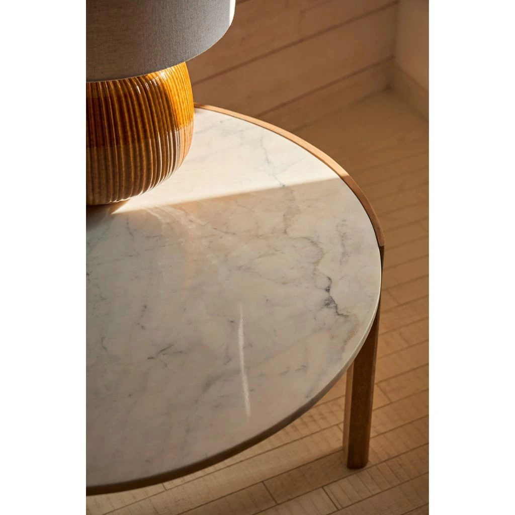 Table Basse Rond En Manguier Et Marbre Naturel Et Blanc D80cm - Agate 4 Table Basse Rond En Manguier Et Marbre Naturel Et Blanc D80cm - Agate – Image 4