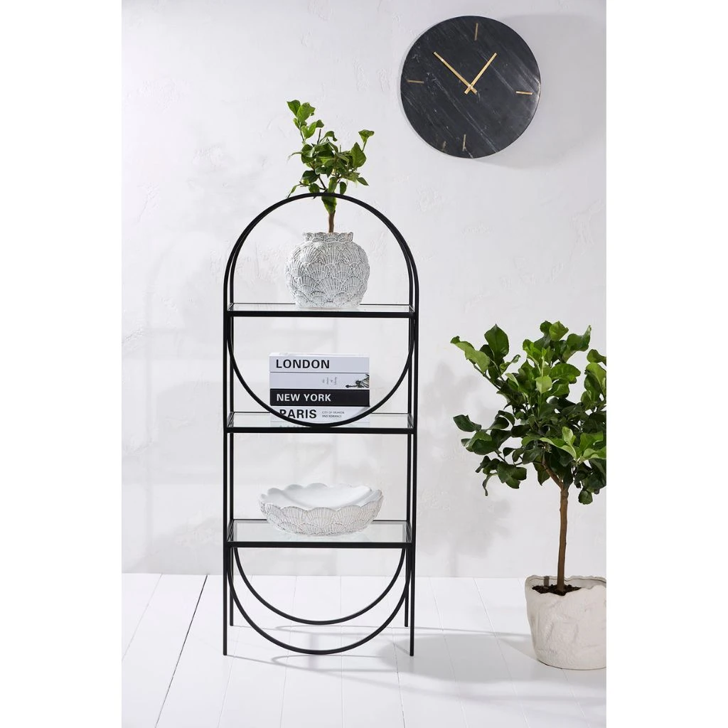 Étagère 3 Niveaux En Verre Et Fer Noir H120cm - Lernet 2 Étagère 3 Niveaux En Verre Et Fer Noir H120cm - Lernet – Image 2