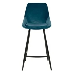 Chaise De Bar En Velour Bleu H75cm - Ben