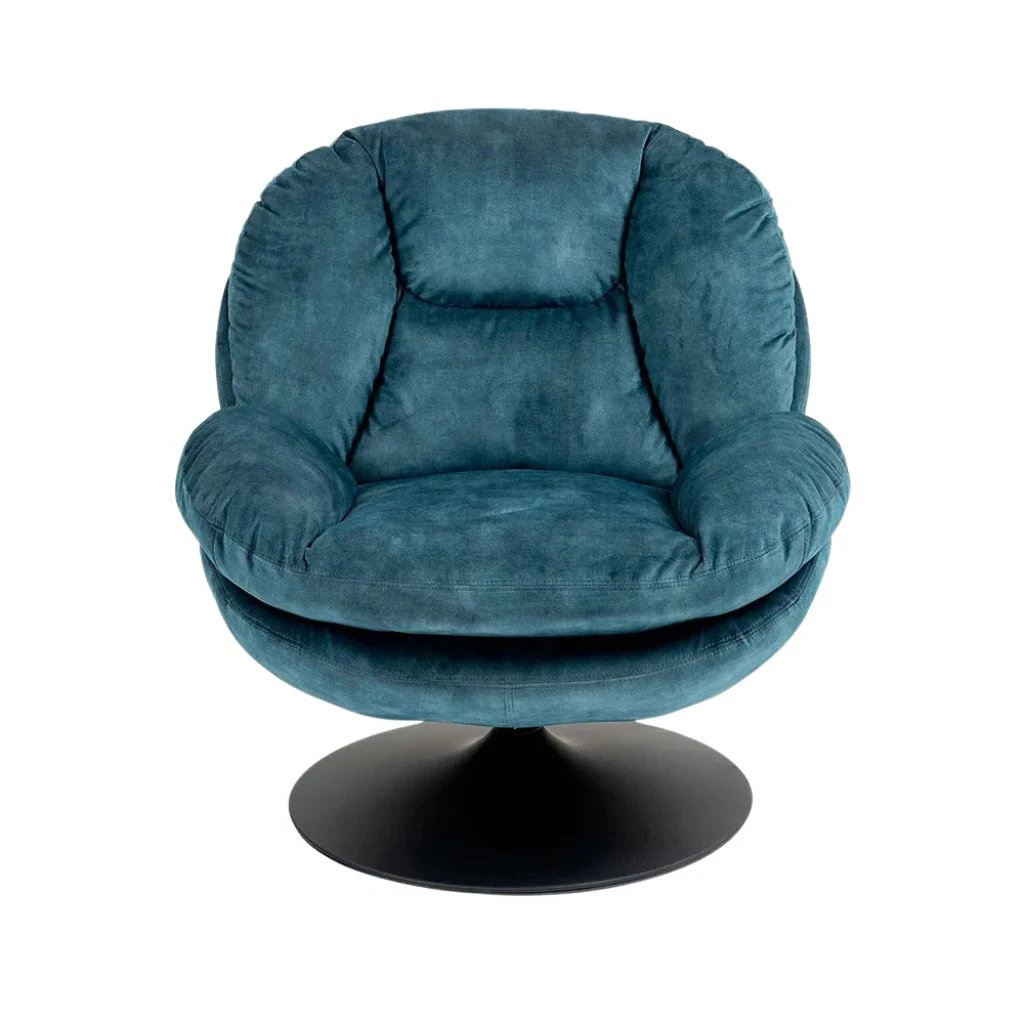 Fauteuil Pivotant En Velours Bleu Gris - Topi 2 Fauteuil Pivotant En Velours Bleu Gris - Topi – Image 2