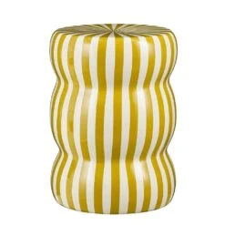 Table D'appoint En Céramique Rayé écru Et Ocre D32cm - Skipper