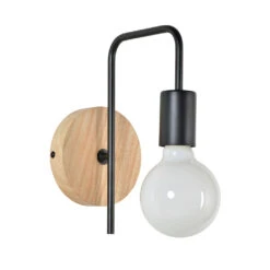 Applique Base Ronde En Bois Naturel Et Métal Noir