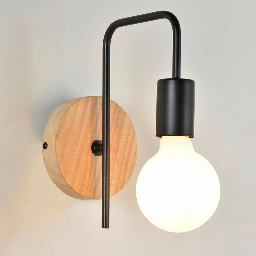 Applique Base Ronde En Bois Naturel Et Métal Noir 3 Applique Base Ronde En Bois Naturel Et Métal Noir – Image 3