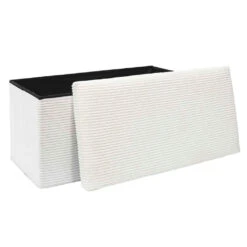 Banc Coffre Pliable En Tissu Côtelé Beige - Scarlett