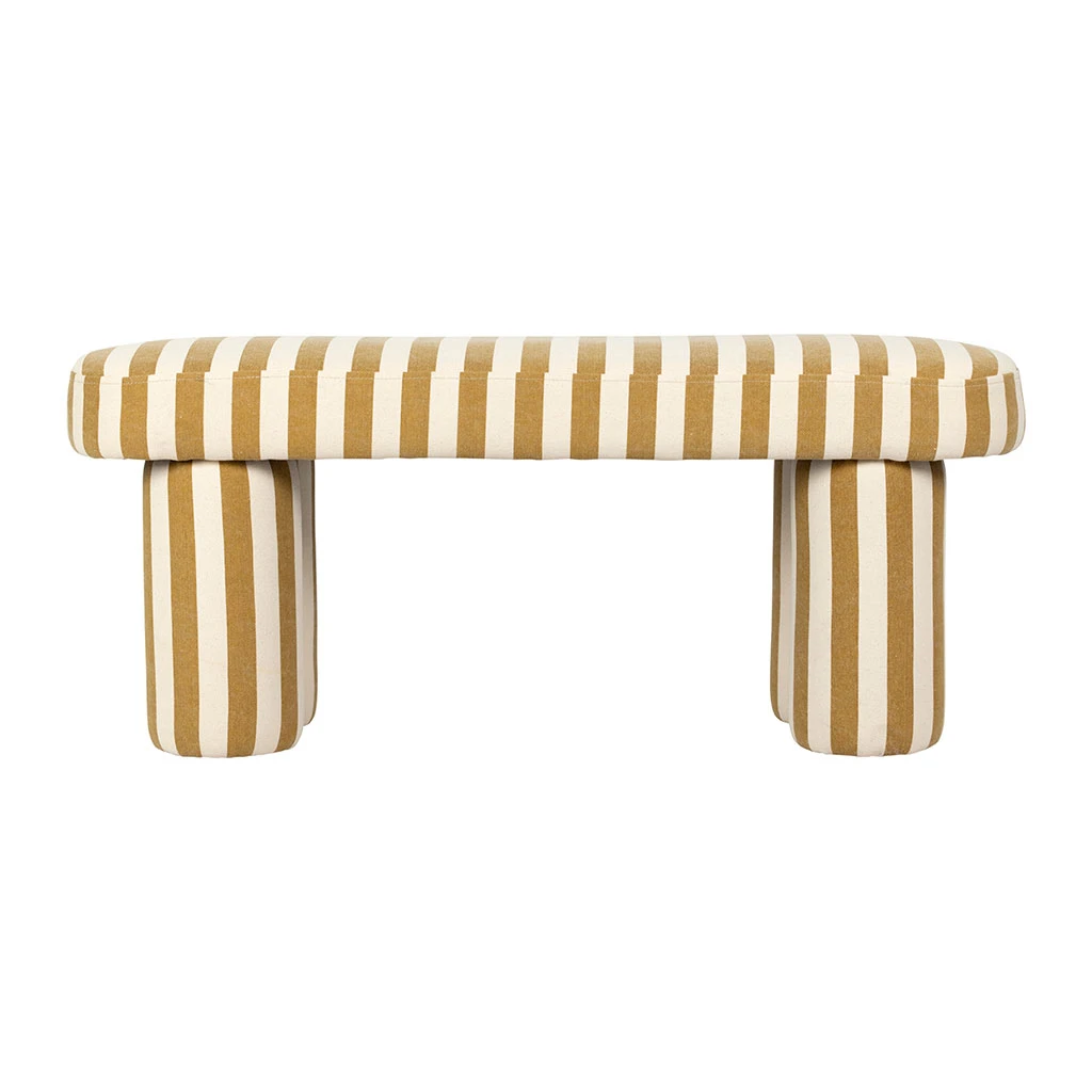 Banc Rayé En Coton Camel Et Bois D'hévéa - Belly 1 Banc Rayé En Coton Camel Et Bois D'hévéa - Belly