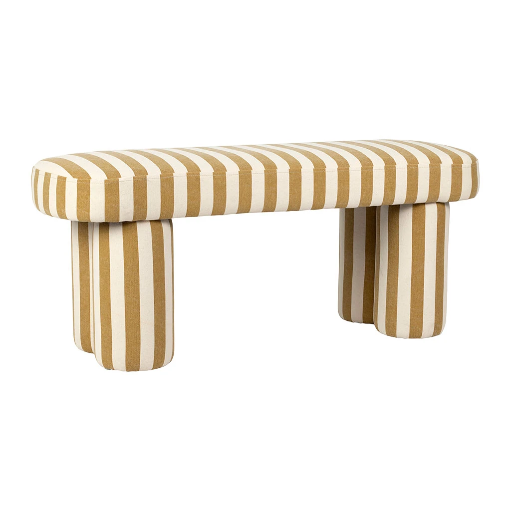 Banc Rayé En Coton Camel Et Bois D'hévéa - Belly 2 Banc Rayé En Coton Camel Et Bois D'hévéa - Belly – Image 2