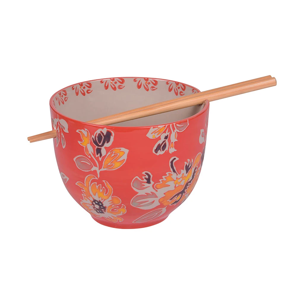 Bol En Grès Rouge D13cm Et Baguettes - Ava 1 Bol En Grès Rouge D13cm Et Baguettes - Ava