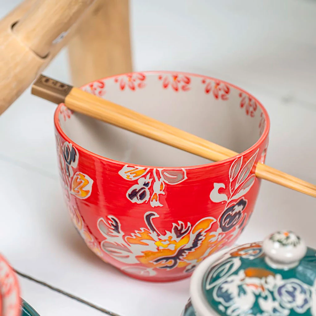 Bol En Grès Rouge D13cm Et Baguettes - Ava 2 Bol En Grès Rouge D13cm Et Baguettes - Ava – Image 2