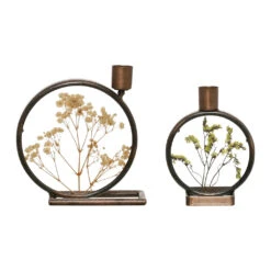 Bougeoir En Fer (x2) Fleurs Séchées