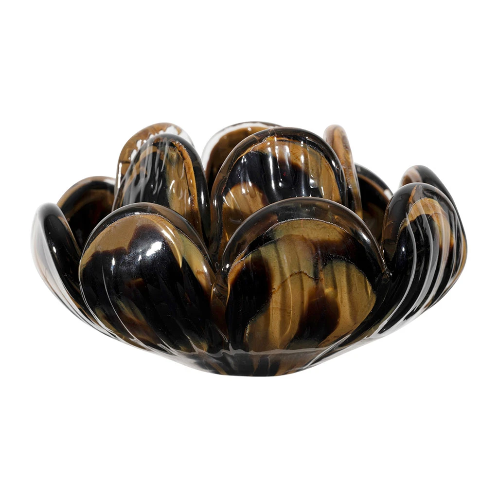 Bougeoir En Verre Noir Et Camel H6cm - Camélia 1 Bougeoir En Verre Noir Et Camel H6cm - Camélia