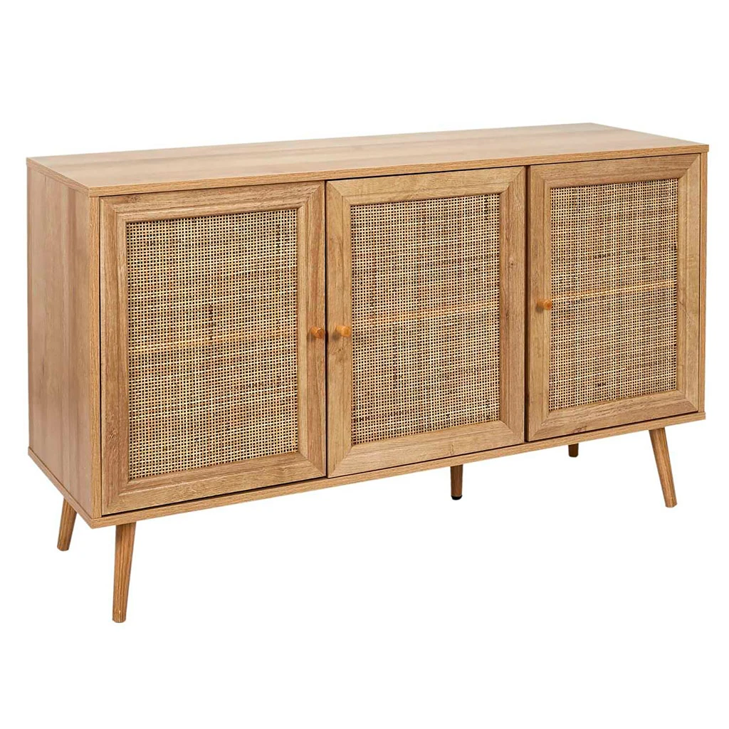 Buffet En Bois Et Cannage 3 Portes L115cm - Baia 1 Buffet En Bois Et Cannage 3 Portes L115cm - Baia