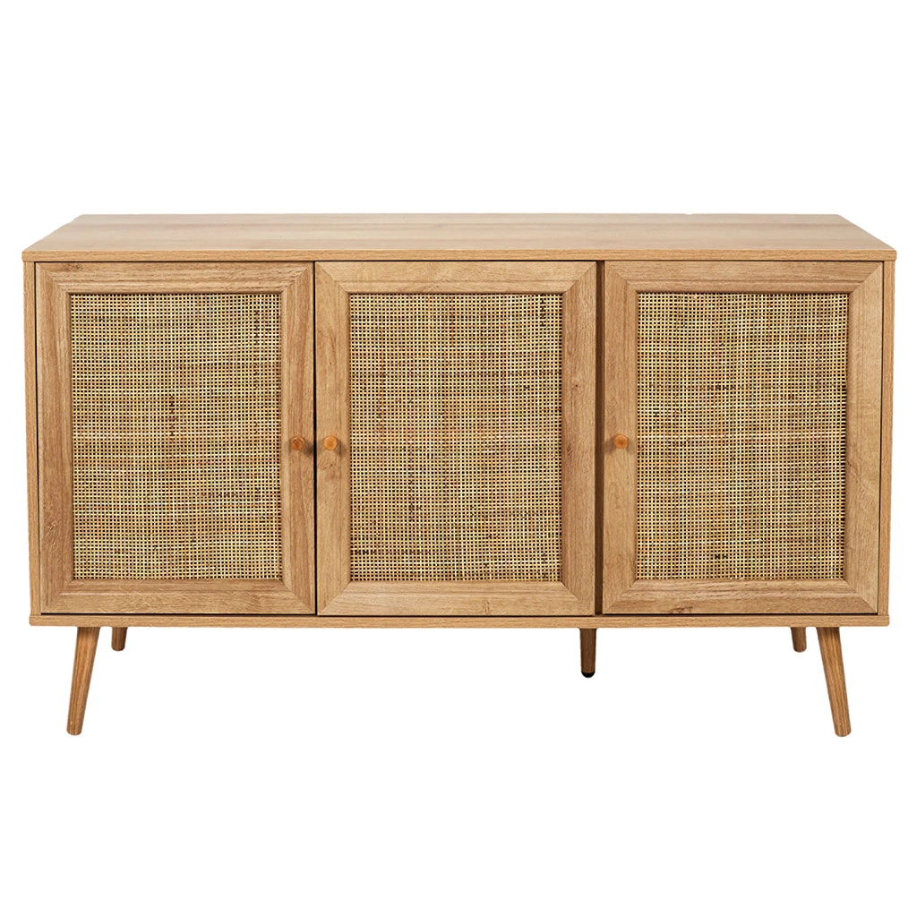 Buffet En Bois Et Cannage 3 Portes L115cm - Baia 2 Buffet En Bois Et Cannage 3 Portes L115cm - Baia – Image 2