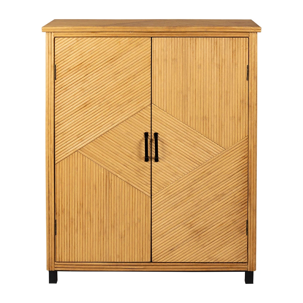 Cabinet 2 Portes En Bambou Et Sapin 80x40xh99.5cm - Saori 1 Cabinet 2 Portes En Bambou Et Sapin 80x40xh99.5cm - Saori