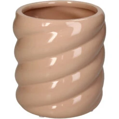 Cache-pot Torsadé En Grès Rose D14cm