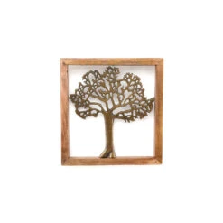 Cadre Arbre De Vie Laiton Et Bois De Manguier 37x37cm