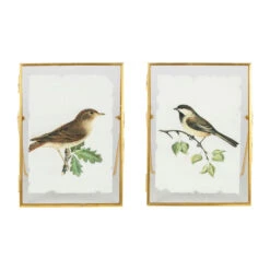 Cadre Déco (x2) En Verre Et Coton Oiseau 14x18cm