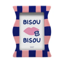 Cadre Photo En Céramique Rayé Bleu Et Rose 14x20cm - Franscisco