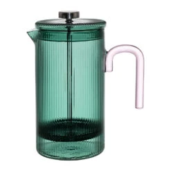 Cafetière à Piston Striée En Verre Borosilicate émeraude Et Rose 1L