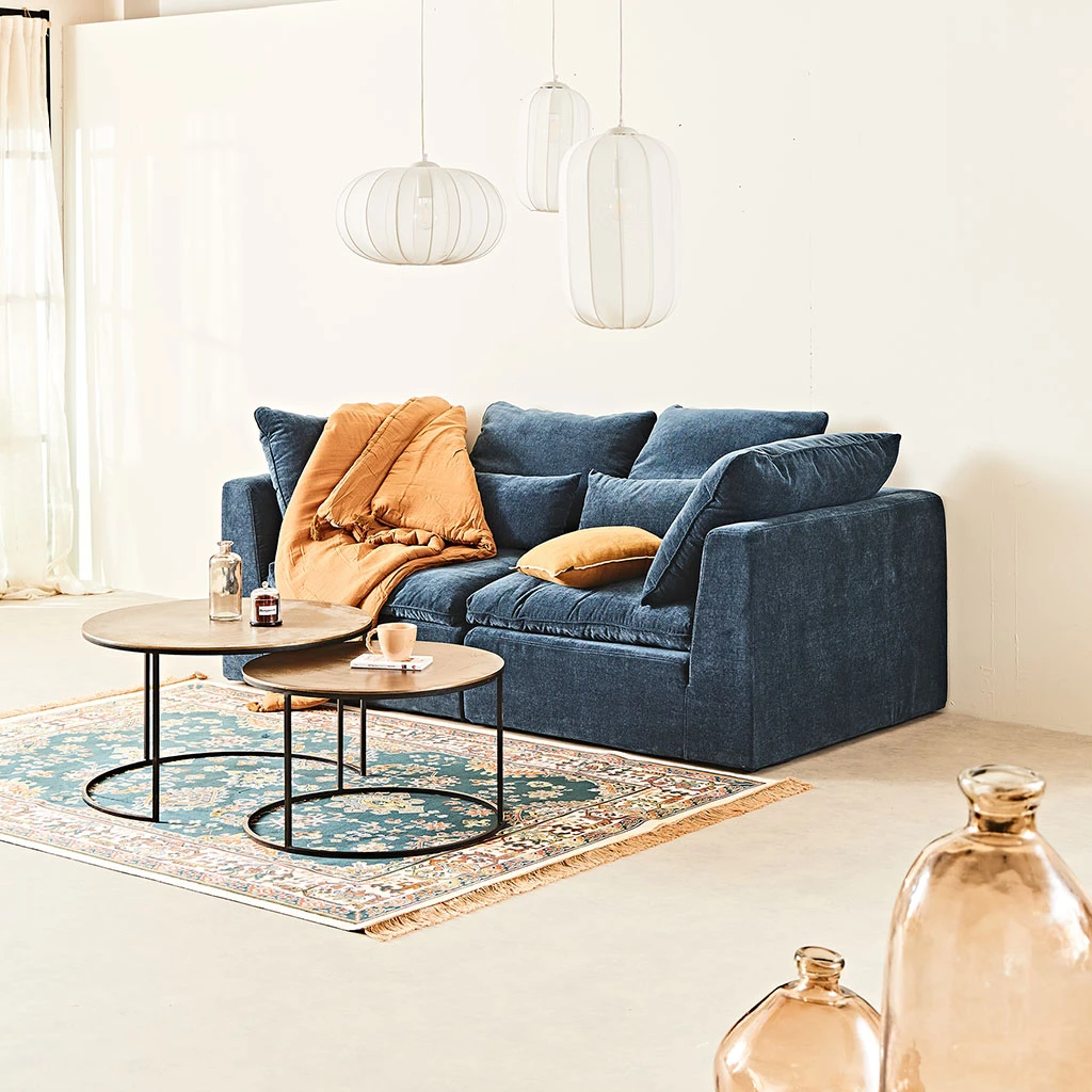 Canapé Modulable 3 Places Bleu Grisé Avec Pouf - Auguste 2 Canapé Modulable 3 Places Bleu Grisé Avec Pouf - Auguste – Image 2