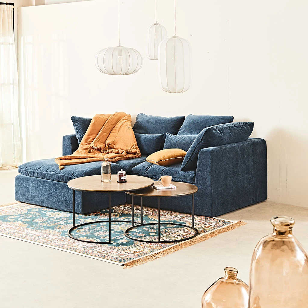 Canapé Modulable 3 Places Bleu Grisé Avec Pouf - Auguste 1 Canapé Modulable 3 Places Bleu Grisé Avec Pouf - Auguste