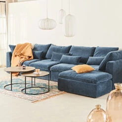 Canapé Modulable 4 Places Bleu Grisé Avec Pouf - Auguste -Magasin Général Pour La Maison canape auguste 4 places bleu grise avec pouf 665706 665706 FRN03 WEB