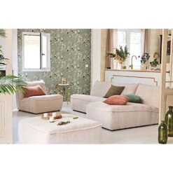 Canapé Modulable 4 Places Avec Pouf Ivoire - Aubin