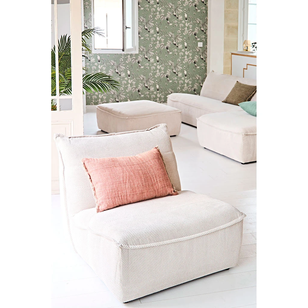 Canapé Modulable 4 Places Avec Pouf Ivoire - Aubin 2 Canapé Modulable 4 Places Avec Pouf Ivoire - Aubin – Image 2