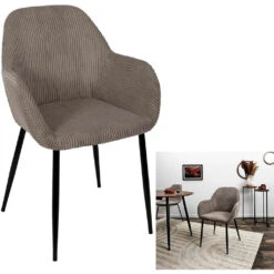 Chaise Avec Accoudoirs En Tissu Côtelé Taupe - Scarlett -Magasin Général Pour La Maison chaise avec accoudoirs en tissu cotele taupe scarlett 684289 684289 FRN06 WEB 1