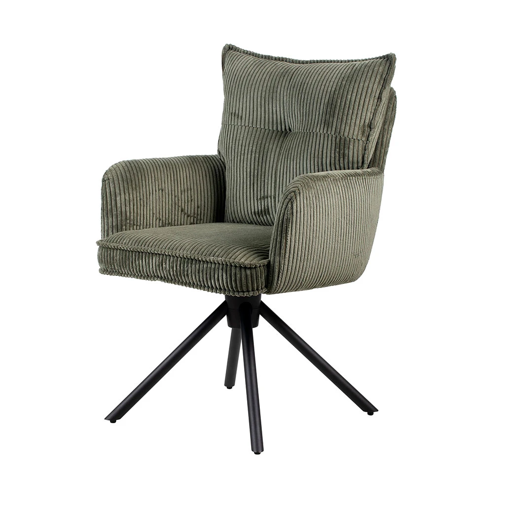Chaise Avec Accoudoirs Pivotante En Velours Côtelé Vert - Moda 2 Chaise Avec Accoudoirs Pivotante En Velours Côtelé Vert - Moda – Image 2