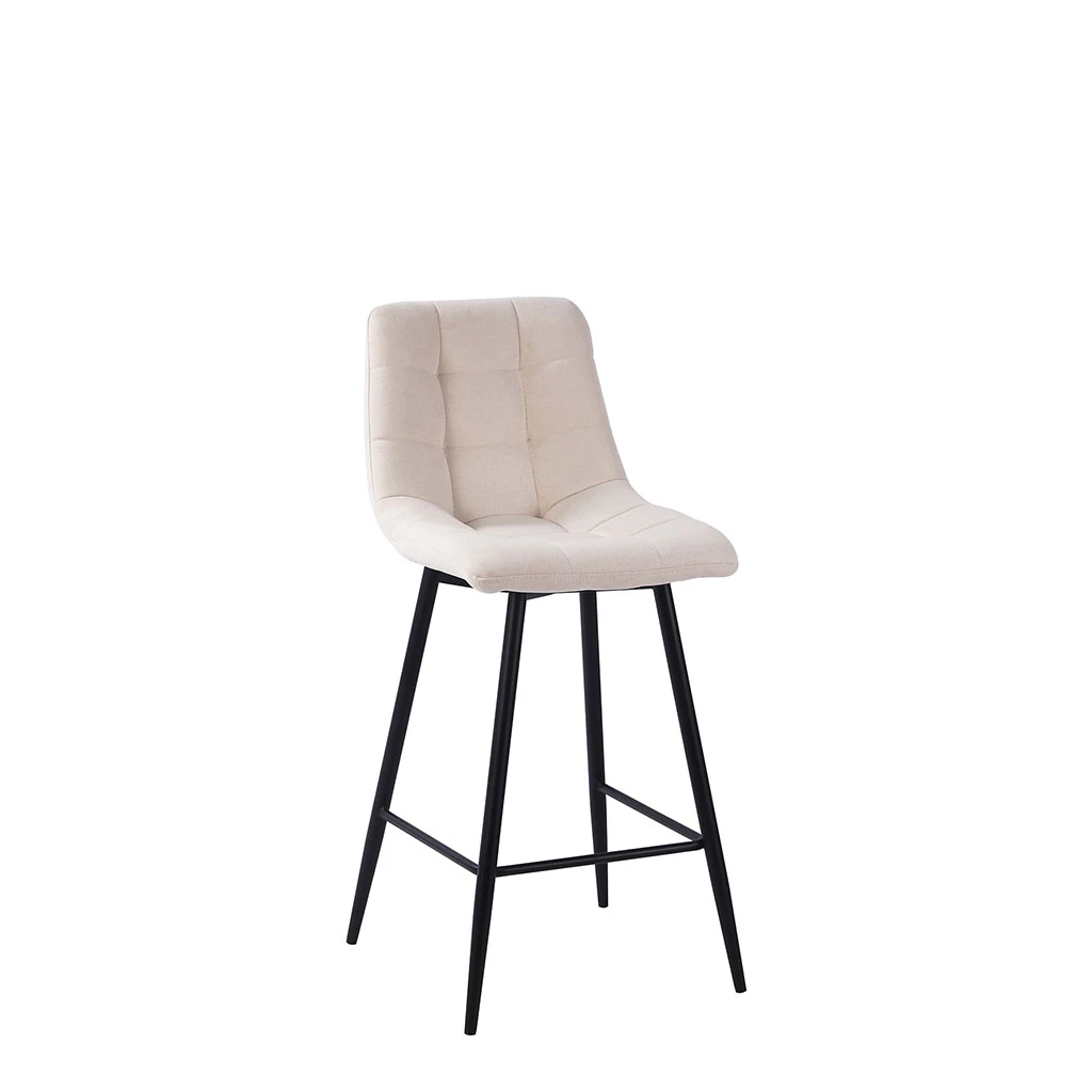 Chaise De Bar En Tissu Matelassé Blanc Ivoire - Lilly 2 Chaise De Bar En Tissu Matelassé Blanc Ivoire - Lilly – Image 2