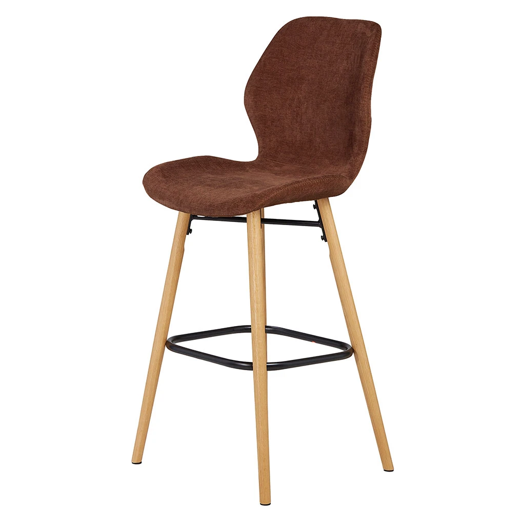 Chaise De Bar En Tissu Soft Touch Acajou H65cm - Keri 2 Chaise De Bar En Tissu Soft Touch Acajou H65cm - Keri – Image 2