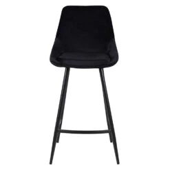 Chaise De Bar En Velours Côtelé Noir H75cm - Ben