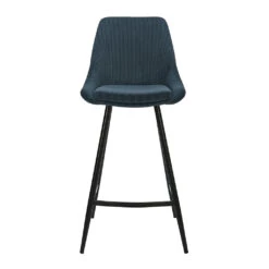 Chaise De Bar En Velours Côtelé Bleu Foncé H67cm - Ben
