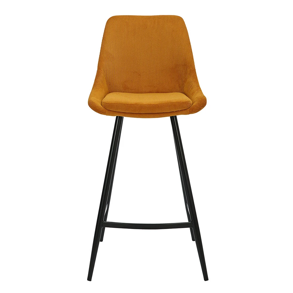 Chaise De Bar En Velours Côtelé Jaune Curry H67cm - Ben 1 Chaise De Bar En Velours Côtelé Jaune Curry H67cm - Ben