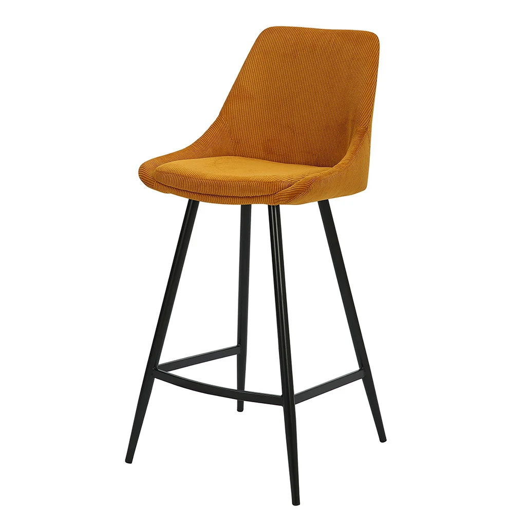 Chaise De Bar En Velours Côtelé Jaune Curry H67cm - Ben 2 Chaise De Bar En Velours Côtelé Jaune Curry H67cm - Ben – Image 2