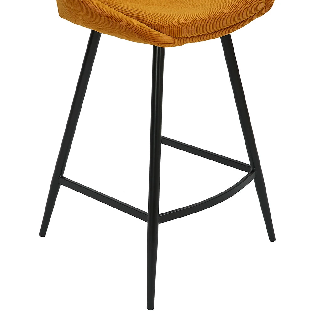 Chaise De Bar En Velours Côtelé Jaune Curry H67cm - Ben 4 Chaise De Bar En Velours Côtelé Jaune Curry H67cm - Ben – Image 4