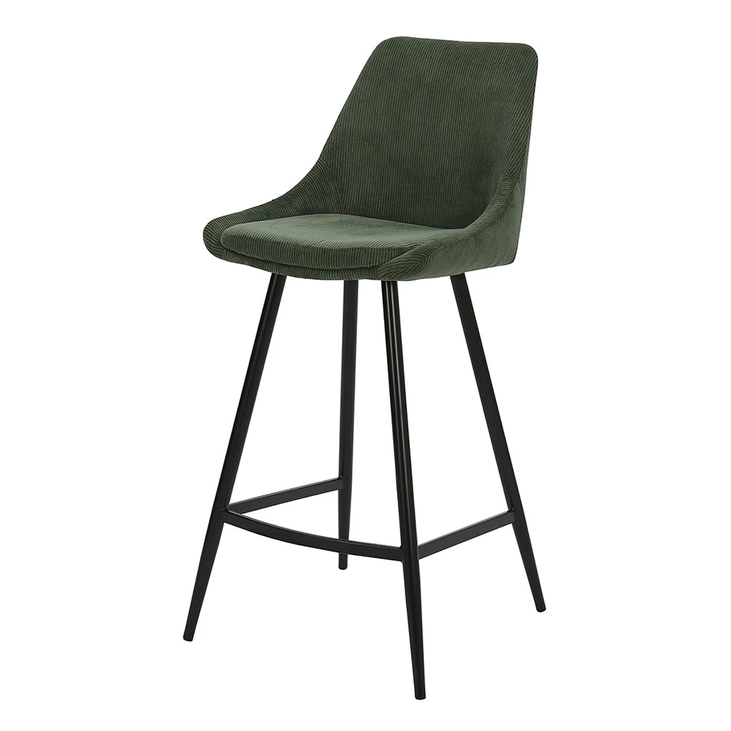 Chaise De Bar En Velours Côtelé Vert Sapin H67cm - Ben 2 Chaise De Bar En Velours Côtelé Vert Sapin H67cm - Ben – Image 2