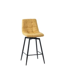 Chaise De Bar Pivotante En Microfibre Matelassé Moutarde - Lilly