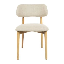 Chaise De Salle à Manger En Tissu Beige Et Hévéa - Elsy