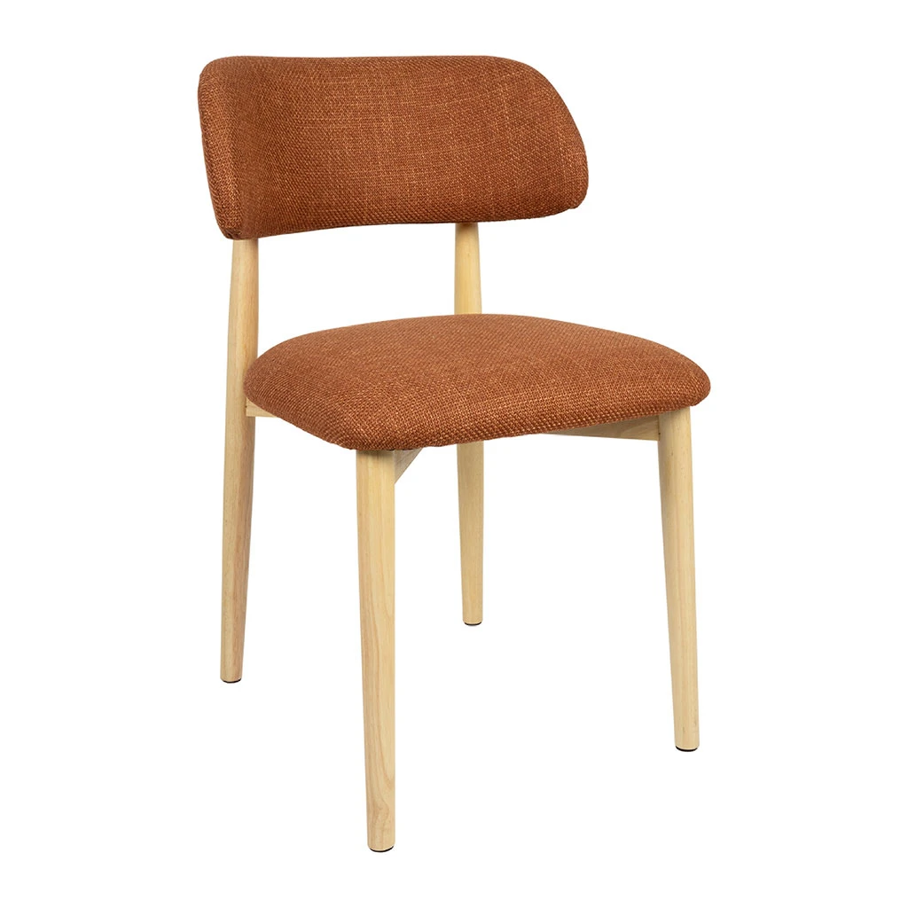 Chaise De Salle à Manger En Tissu Brique Et Hévéa - Elsy 2 Chaise De Salle à Manger En Tissu Brique Et Hévéa - Elsy – Image 2