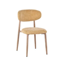 Chaise De Salle à Manger En Tissu Jaune Et Pieds En Métal Effet Bois - Copenhague