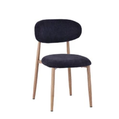 Chaise De Salle à Manger En Tissu Noir Et Pieds En Métal Effet Bois - Copenhague