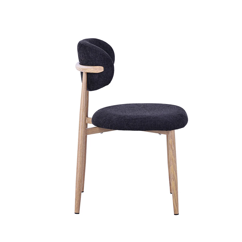 Chaise De Salle à Manger En Tissu Noir Et Pieds En Métal Effet Bois - Copenhague 3 Chaise De Salle à Manger En Tissu Noir Et Pieds En Métal Effet Bois - Copenhague – Image 3