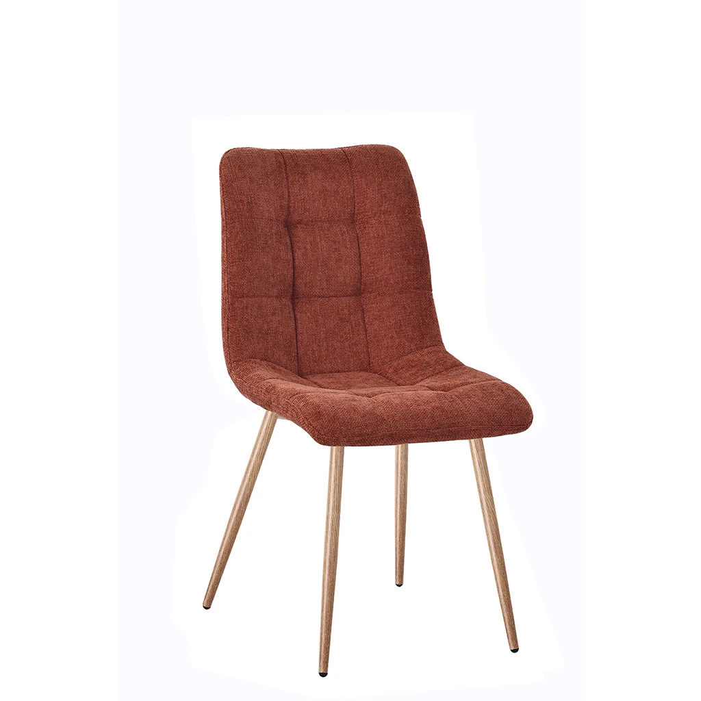 Chaise De Salle à Manger En Tissu Terracotta Et Pieds En Métal Effet Bois - Oslo 1 Chaise De Salle à Manger En Tissu Terracotta Et Pieds En Métal Effet Bois - Oslo