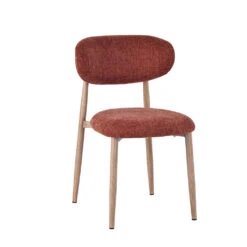 Chaise De Salle à Manger En Tissu Terracotta Et Pieds En Métal Effet Bois - Copenhague