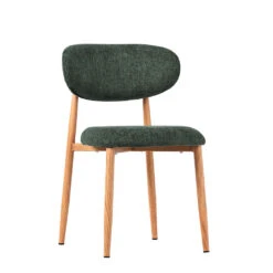 Chaise De Salle à Manger En Tissu Vert Et Pieds En Métal Effet Bois - Copenhague