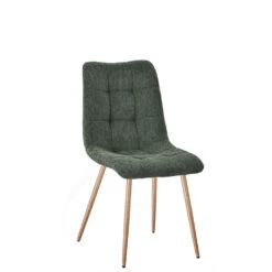 Chaise De Salle à Manger En Tissu Vert Et Pieds En Métal Effet Bois - Oslo