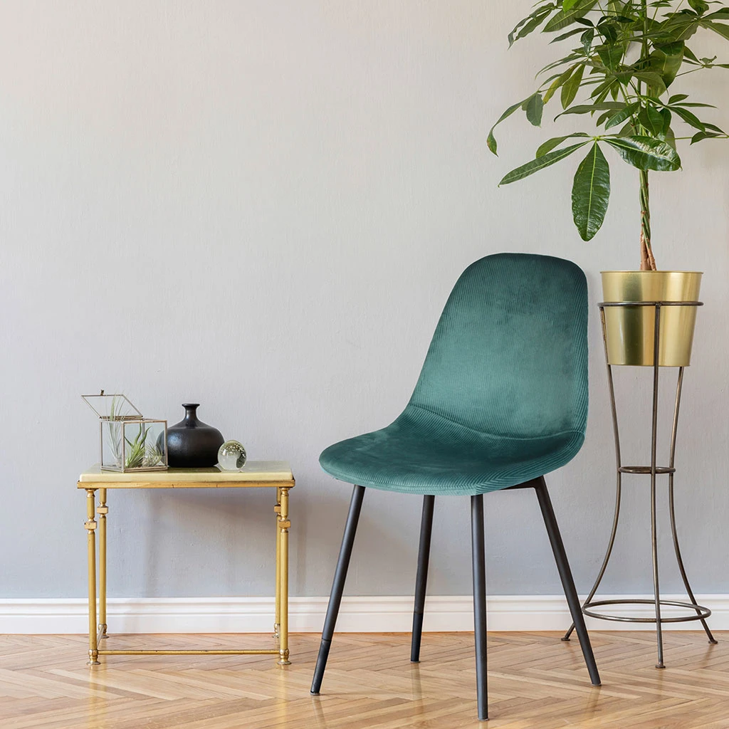 Chaise Salle A Manger En Velours Cotelé Bleu Canard - Julia 5 Chaise Salle A Manger En Velours Cotelé Bleu Canard - Julia – Image 5