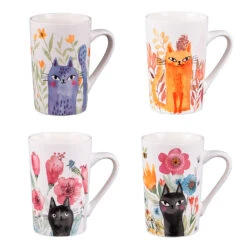 Coffret De 4 Mugs En Porcelaine Chat 35cl - Savannah